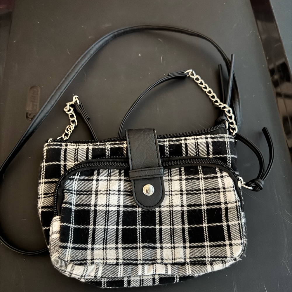 Plaid Black and White Women's Crossbody Bag